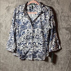 NWT Lauren Ralph Lauren 100% Cotton Button Up Top